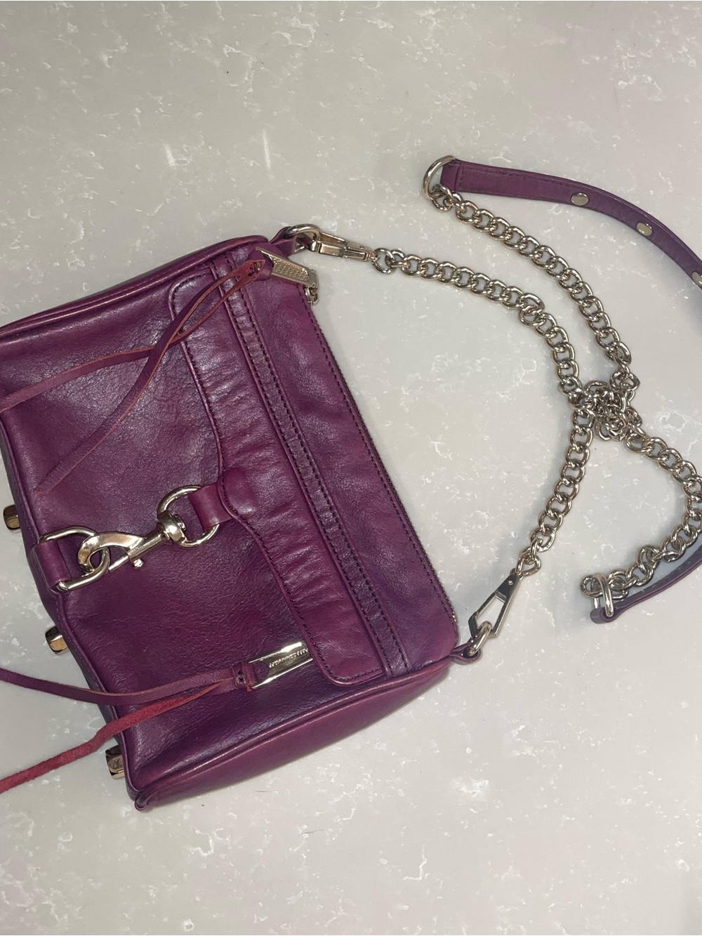 Rebecca Minkoff Plum Leather Crossbody with Chain Strap